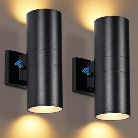 Zwei Außenwandleuchten, moderne Außenverandaleuchten ohne Leuchtmittel, zylindrische Außenleuchten mit integrierten LEDs (warmes Licht).