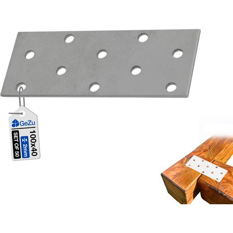 Lot de 50 Plaque d’assemblage plate galvanisée 100 x 40 mm – fixation métal patte perforée connecteur plat – GeZu Impex (1/5)