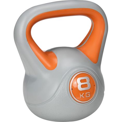 Kettlebell per Allenamento 8 Kg Base Piatta e Impugnatura per Stacchi in PU e Sabbia Arancione (1/5)