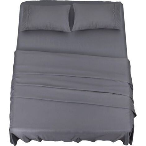 Polyester Microfibre Ensemble de Draps (4 pièces, Gris) - 1 Drap Housse 150x200cm, 1 Drap Plat 228x259cm et 2 Taies d'oreiller 50x75cm (1/4)
