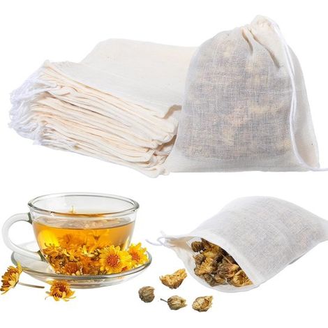 50 sacchetti in mussola di cotone - 10 x 8 cm - Sacchetti riutilizzabili per erbe aromatiche - Sacchetti con coulisse per tè, caffè e spezie (1/5)