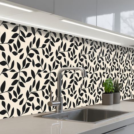 REVETEMENT MURAL DE CUISINE, CRÉDENCE DE CUISINE Elégant - Motif - Noir - Beige 300x60 cm (1/5)
