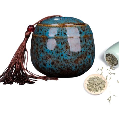 Boîte De Rangement En Céramique - Pot À Thé - Pour Café Thé Épices Sucre Confiture - Diamètre 7,2 Cm Hauteur 6,4 Cm Bleu - 1 Pièce (1/5)