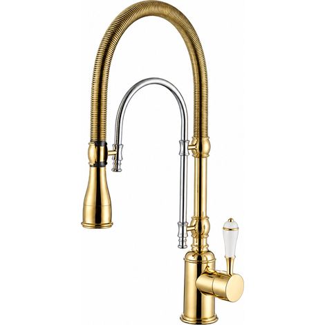 Mitigeur cuisine col de cygne à ressort laiton doré Modèle B BJ1206A 64,5 × 32 × 8 cm 3,514 kg – Livraison gratuite (1/5)