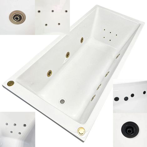 Sam Whirlpool Bath 1700mm x 700mm Spa Choice of Jet Colour Chrome Black or Brass, 6 Jets Chrome