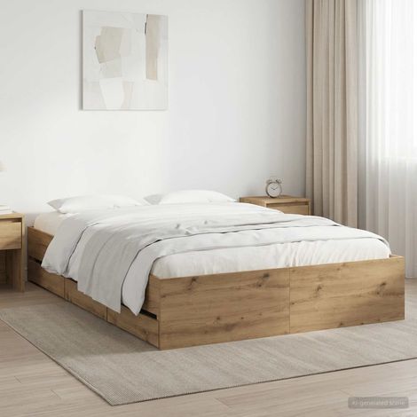 vidaXL Cadre de lit avec rangement Chêne artisanal 140 x 190 cm (1/5)