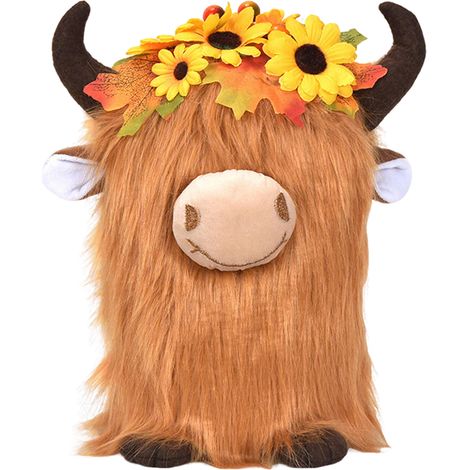 Peluche Yak Décoration Automne Orange Douce Fête des Récoltes Thanksgiving Vitrine (1/5)