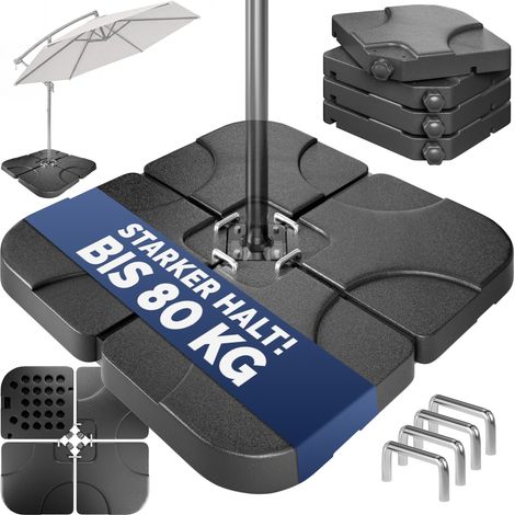 CASARIA® Sonnenschirmständerplatten 4er Set bis 80 kg befüllbar mit Wasser Sand für Ampelschirm Bodenkreuz Metallverbindern wetterfestes Schirmgewicht