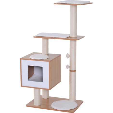 Árbol rascador para gatos, diseño de 4 niveles, materiales resistentes, madera natural, 71,5 x 49,5 x 120 cm (1/2)