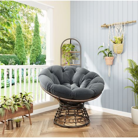 Poltrona papasan girevole 92x92x67 cm in acciaio e rattan PE grigio - MEUBLIV (1/5)