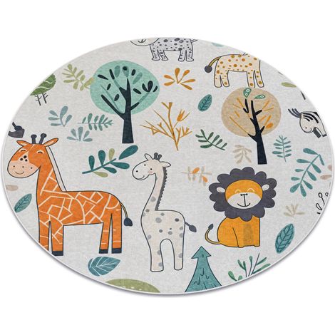 BAMBINO 61570 Kreis Waschteppich Tiere, Afrika für Kinder Anti-Rutsch - creme / grün beige rund 100 cm (1/5)