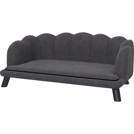 Modernes, muschelförmiges Hundesofa, 98 x 60 x 35 cm, weiches, graues Samtkissen für Hunde und Katzen