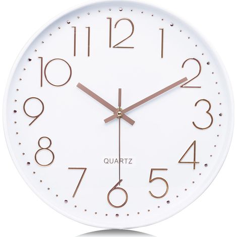 Horloge Murale Silencieuse Chiffres 3D Pendules Murales Facile à Lire sans Tic-tac Déco pour Cuisine Salon Chambre Bureau 30cm Or Rose Blanc (1/5)