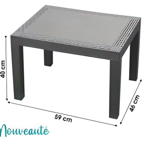 Table Basse - Effet Rotin - Plastique - Hauteur 40 Cm - Gris Anthracite - 1 Pièce (1/4)