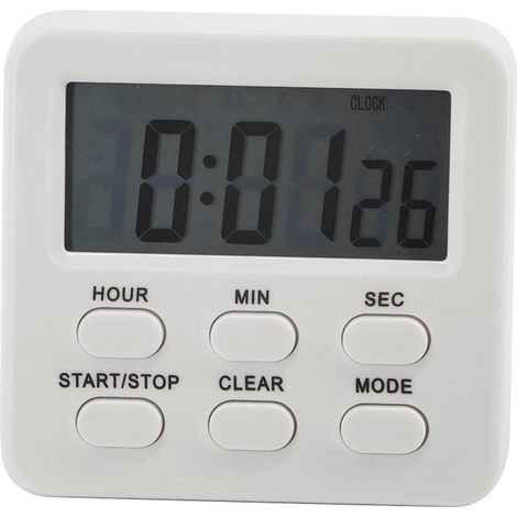 Minuteur électronique 24h blanc ABS, usage cuisine salle bain sport classe alimentation