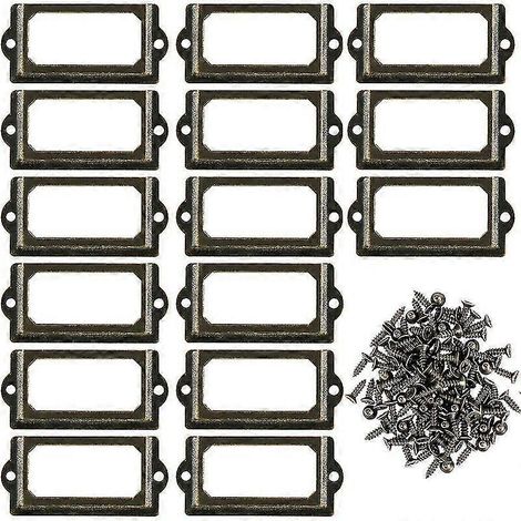 Lot de 30 porte-étiquettes métalliques avec vis pour meubles, tiroirs, armoires, bureaux, bibliothèques et étagères, couleur bronze. (1/5)