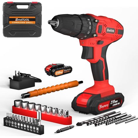 Perceuse électrique 21V (y compris batterie de 1,5 Ah et chargeur rapide), mandrin sans clé de 3/8 pouces, 29 accessoires, ensemble d'outils de bricolage ménagers (1/5)