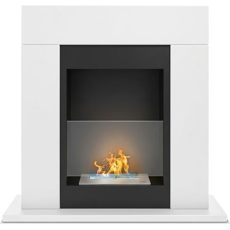 Marco Aurelio - Camino a bioetanolo da terra freestanding, biocamino da pavimento, 73x20xH75 cm colore bianco
