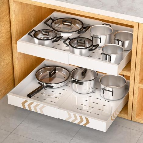 Lot de Tiroir Coulissant Cuisine, Largeur 31-53 cm Rangement Coulissant Placard pour Armoires avec 3 Glissière, Profondeur 42 cm, tiroirs coulissants extensibles, pour cuisine, buanderie (1/5)
