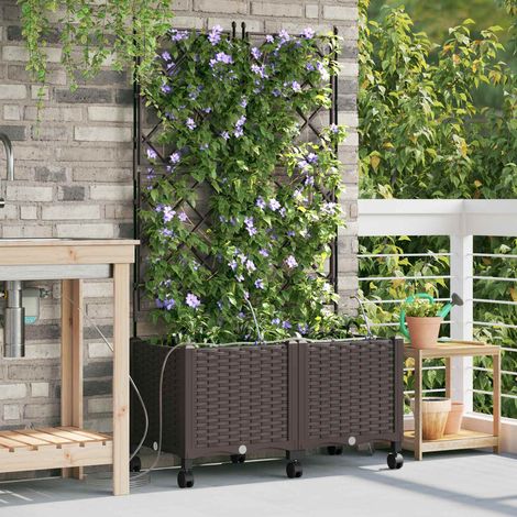 Teenpull – Garten Blumenkübel mit Bewässerung und Rädern 2 Stk. Braun PP (1/5)