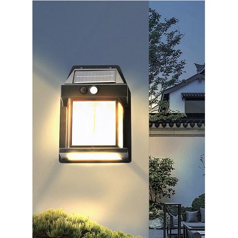 lampe solaire murale a detection de mouvement modele 888 noir batterie 18650 800mah pour maison jardin villa exterieur 170x120 mm (1/3)