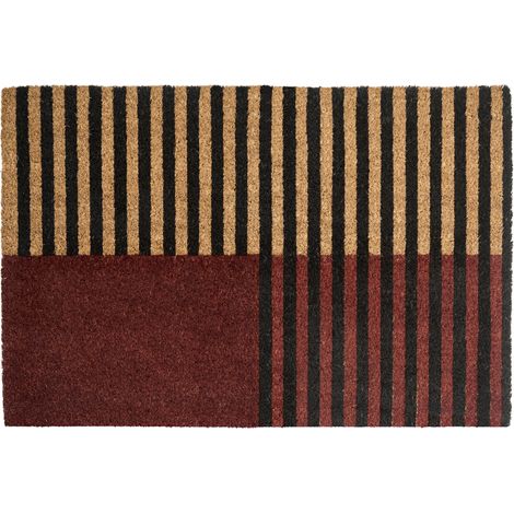 Felpudo de fibra de coco antideslizante 40 x 60 cm con dorso de PVC a rayas marrón y beige Tuksuk