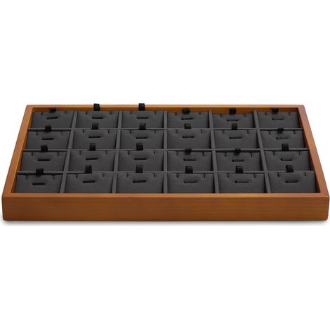 présentoir à bijoux en bois massif gris 35 x 24 cm avec 24 alvéoles et coussins amovibles (1/5)