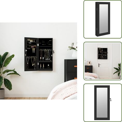 Schmuckschrank mit Spiegel Wandmontage Schwarz 30x8,5x67 cm - Spiegel-Schmuckschrank - Schmuckaufbewahrung - Wandmontage - Schmuckorganizer - Kosmetikspiegel (1/5)