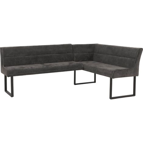 [NON UTILIZZATO] Panca angolare HHG-509, sala da pranzo, stoffa ciniglia/tessuto Öko-Tex (310 g/m²) metallo 210 x 159 cm, grigio scuro (1/5)