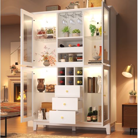 Credenza portabottiglie 120/40/180,5 cm in bianco con LED RGB, 3 cassetti e portabicchieri (1/5)