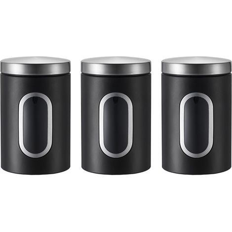Bocal, couvercle, fenêtre de visualisation, pour café, farine, pâtes, boîte de stockage, métal, noir (1/3)