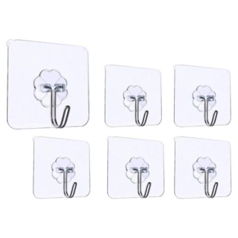 6PCS Crochets adhésifs Transparents,Crochet Mural de Cuisine avec Crochets inoxydables Serviette de Bain Utilitaire Crochets de Plafond GROOFOO