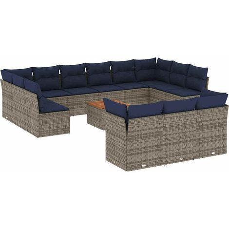 vidaXL Set Divani da Giardino 14pz con Cuscini in Polyrattan Grigio (1/5)