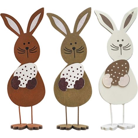 Décoration de Pâques en Bois - 3 Lapins Mignons Œufs pour Bureau Artisanat (1/4)