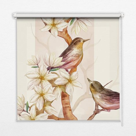 Tenda a Rullo Interna per Finestra - Tenda Filtrante Luce - Tenda Privacy - Tenda Decorativa Rettangolare - Rullo per Interni - (150 cm x 140 cm) - Uccelli su un albero con fiori