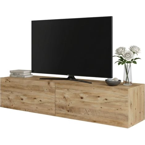 Dmora - Fernsehschrank Dabubaka, Ständer für Wohnzimmerfernseher, Niedriges Wohnzimmer-Sideboard, TV-Ständerbasis, 140x32h29 cm, Eiche
