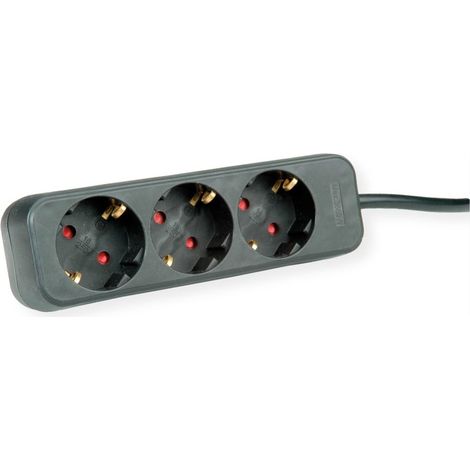 ROLINE BLOC MULTIPRISE 3 PRISES SANS INTERRUPTEUR CONTACT DE PROTECTION BARRE D'EMBOÎTEMENT NOIR 3 M (1/2)