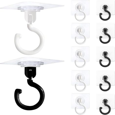 12 ganchos adhesivos de techo de 7,6 cm (3 pulgadas), resistentes, sin necesidad de taladrar, con rotación de 360°, ganchos de pared autoadhesivos fuertes para debajo de armarios, colgar bolsos y plan (1/5)