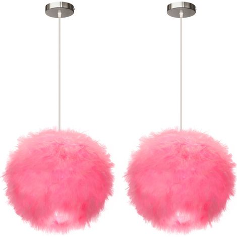 2 Stück Moderne Pendelleuchte Federdekoration Hängelampe Höhenverstellbar Deckenleuchte Rosa Kronleuchter Ø30cm