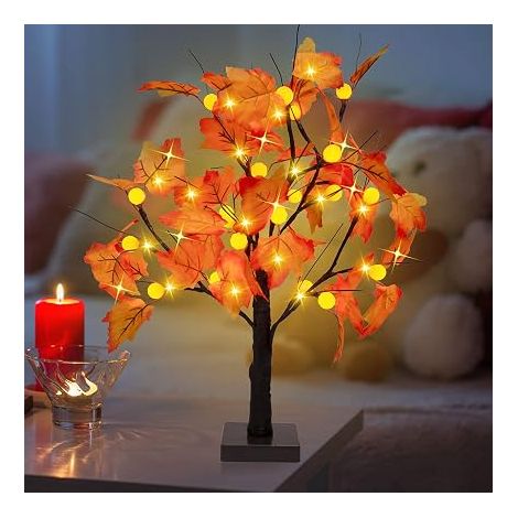 Arbre Artificiel À 24 LED En Érable Avec Éclairage Automnal - Décoration De Table Pour Halloween - Pour Décoration d'Automne (1/5)