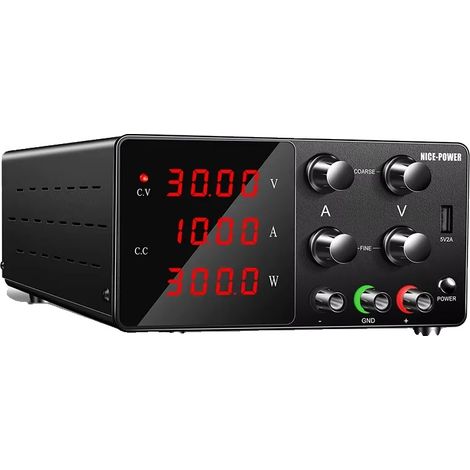 Fuente de alimentación de CC, voltaje ajustable, múltiples funciones de protección, 30 V 10 A 300 W, color negro, 220 V (1/2)