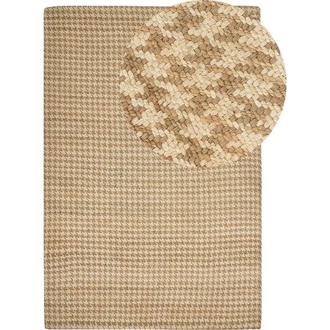 Alfombra de yute tejida a mano con estampado pata de gallo boho rústico 200 x 300 cm pasillo beige Araptepe