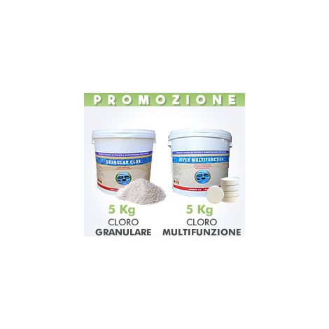 5Kg cloro granulare in polvere +5Kg cloro multifunzione pastiglie 200g