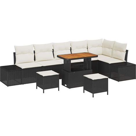 Garden Sofa Set with Cushion 9 pcs Black Poly rattan vidaXL