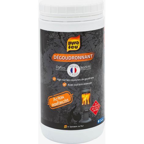 Dégoudronnant pour foyers et inserts – Élimine le goudron – Poudre à base de chlorure d'ammonium – Contenance 800g avec cuillère doseuse – Pyrofeu