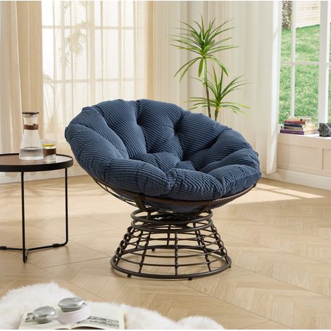 Poltrona papasan 92x92x67 cm in metallo e rattan PE marrone e blu, girevole FloraGrace (1/5)