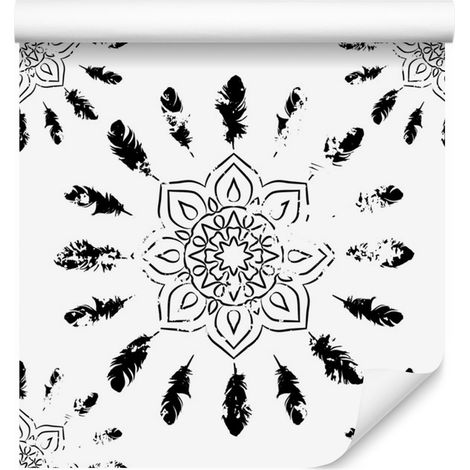 Indische Mustertapete in Schwarz-Weiß für Wohn- und Schlafzimmer, 50 x 1000 cm (1/5)