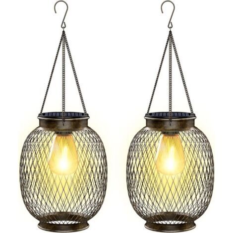 Solarbetriebene Hängeleuchte für den Außenbereich, IP65 wasserdichte 2-teilige Metall-Solarlaterne mit LED-Leuchtmittel, Solar-Balkonleuchte für Veranda, Hof, Garten, Terrasse [Klasse