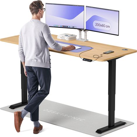 Desktronic Bureau assis debout HomePro - 200x80cm - Noir/Chêne
