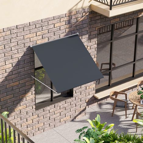 Store banne manuel auvent rétractable Inclinaison réglable 150 x 120 cm protection UV aluminium polyester gris foncé